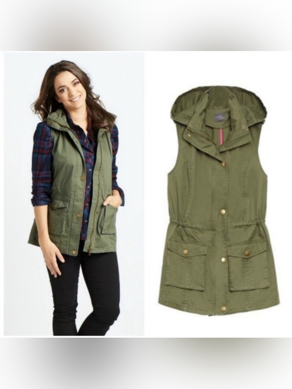 41 Hawthorn - Hooded Utility Vest in Olive Green/Army Green